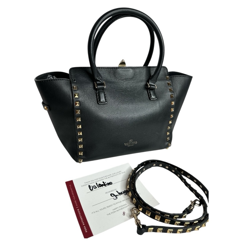 VALENTINO GARAVANI Grained Calfskin Small Rockstud Tote Black ~Authentic - Picture 5 of 14